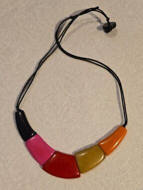 Colorblock Resin Statement Necklace - Pink, Red, Mustard, Orange, Black